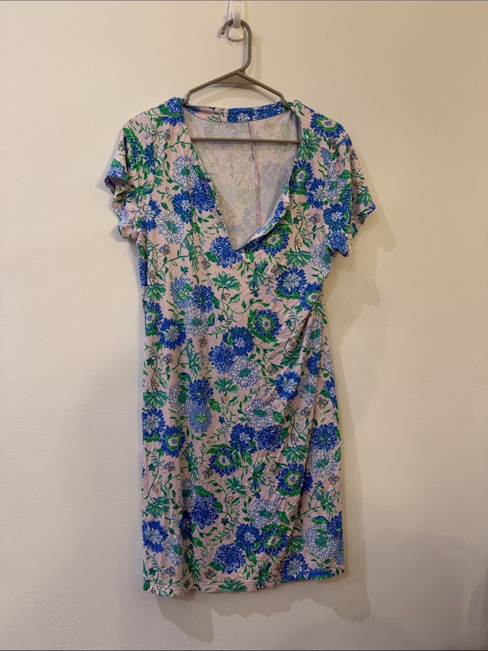 Lilly Pulitzer Blue & Green Floral V-Neck Mini Dress